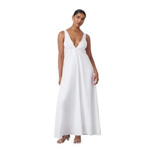 Sabrina Pleated Linen Maxi Dress White size 6